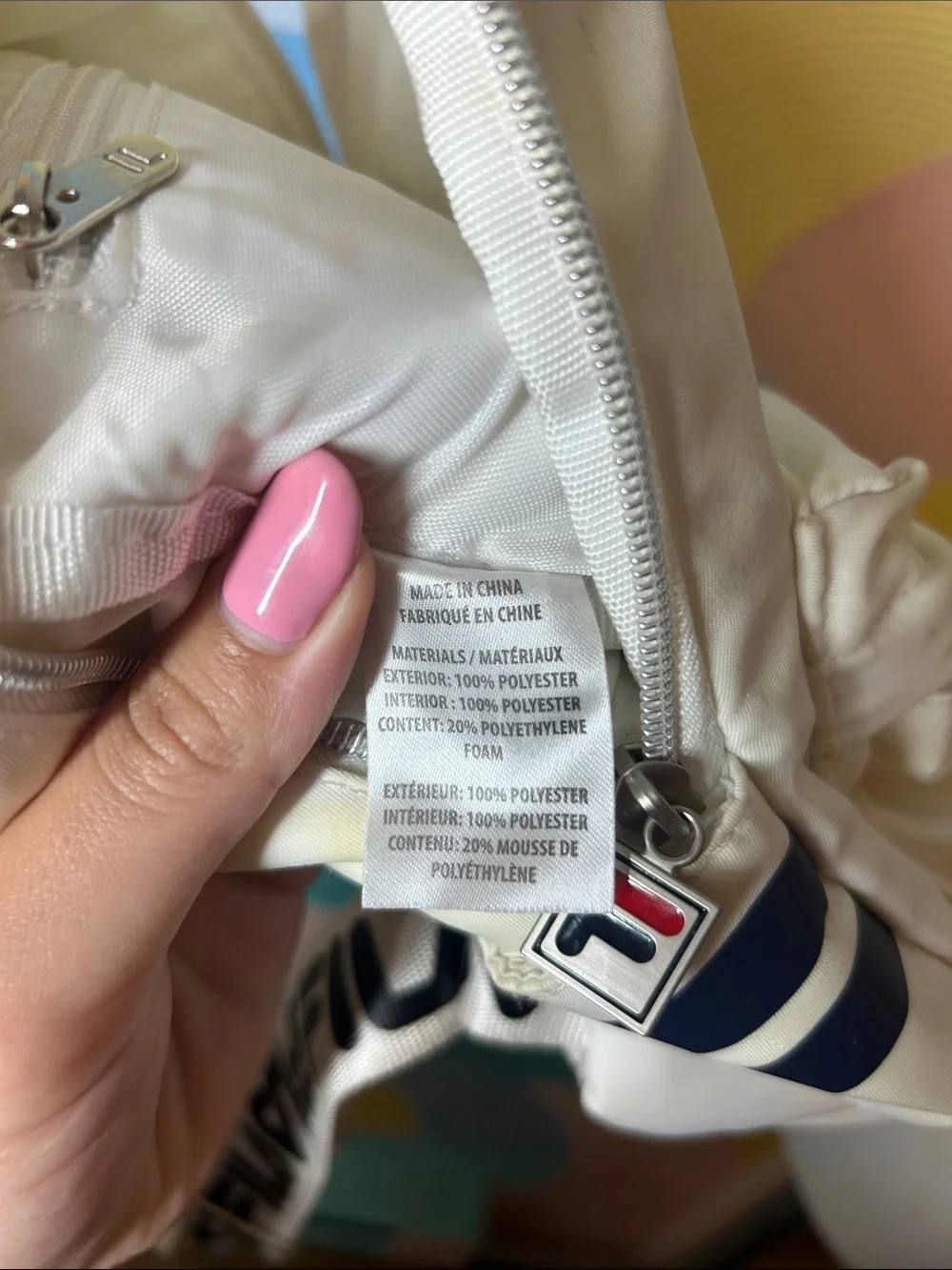 Fila Mini White Backpack with Navy and Red Logo Accents